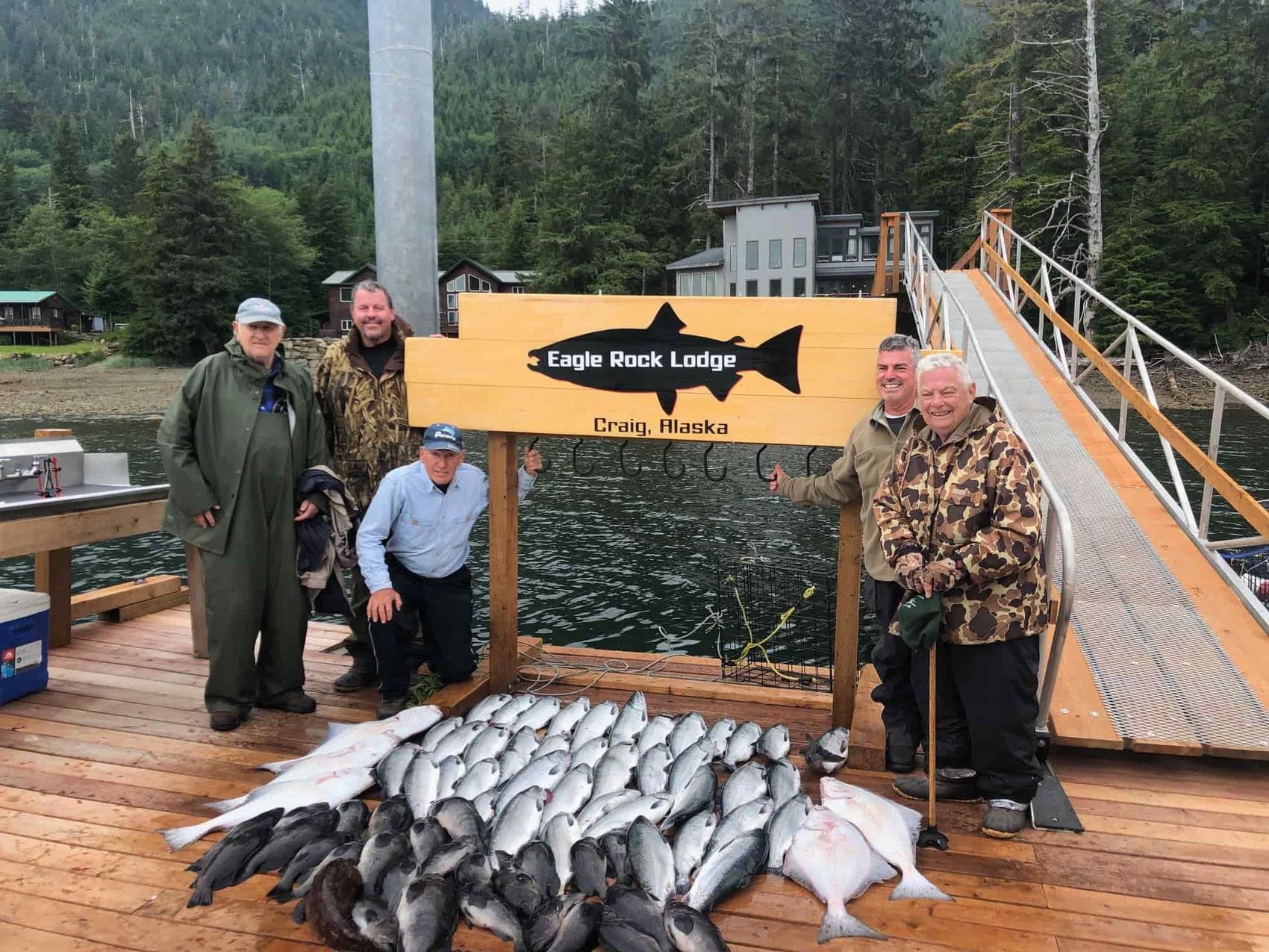 A morning's catch of king salmon, silver salmon, halibut and rockfish laid out on the Eagle Rock Lodge dock in Craig, Alaska